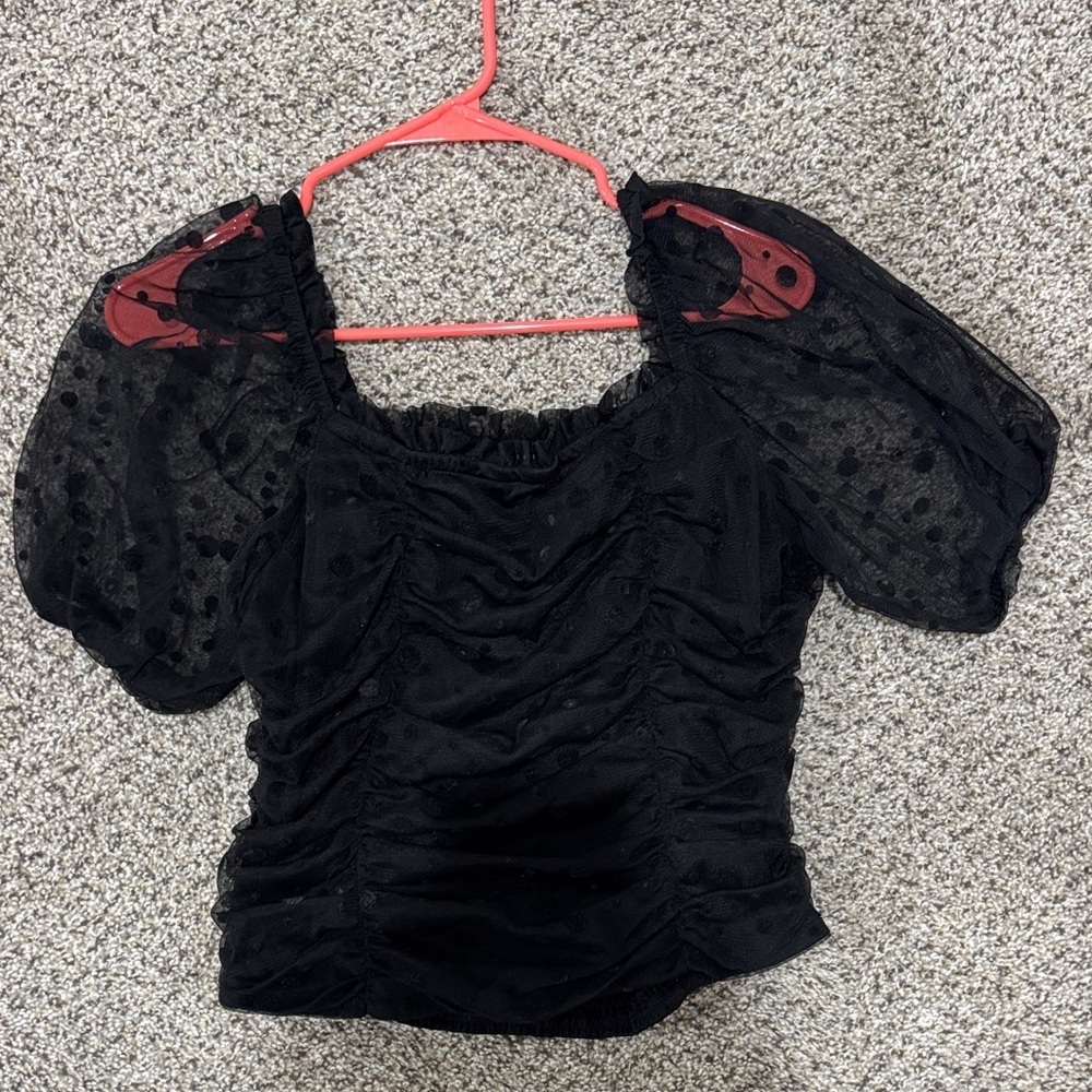 Black Sheer Polka Dot Women's Top